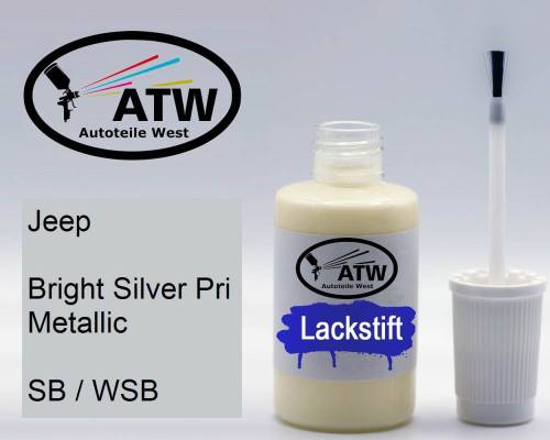 Jeep, Bright Silver Pri Metallic, SB / WSB: 20ml Lackstift, von ATW Autoteile West.